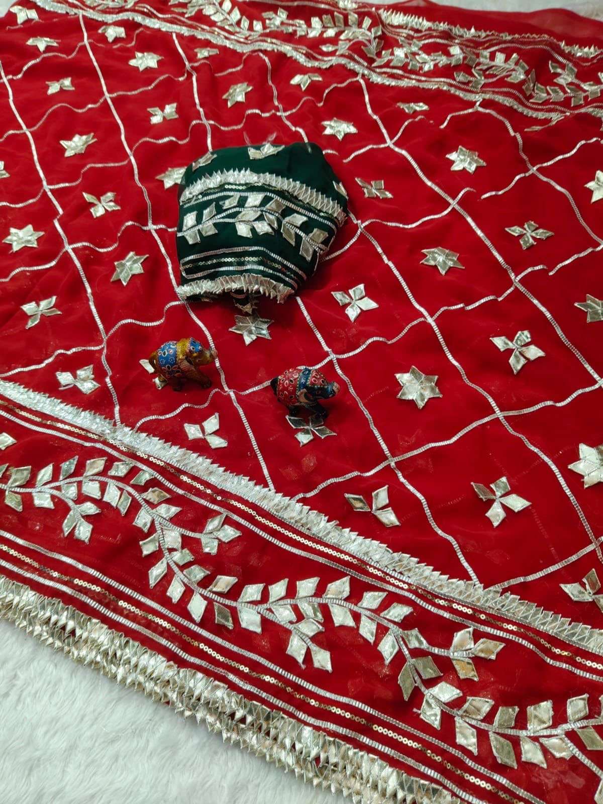 Royal Crimson Silver Kachi Gotta Georgette Saree