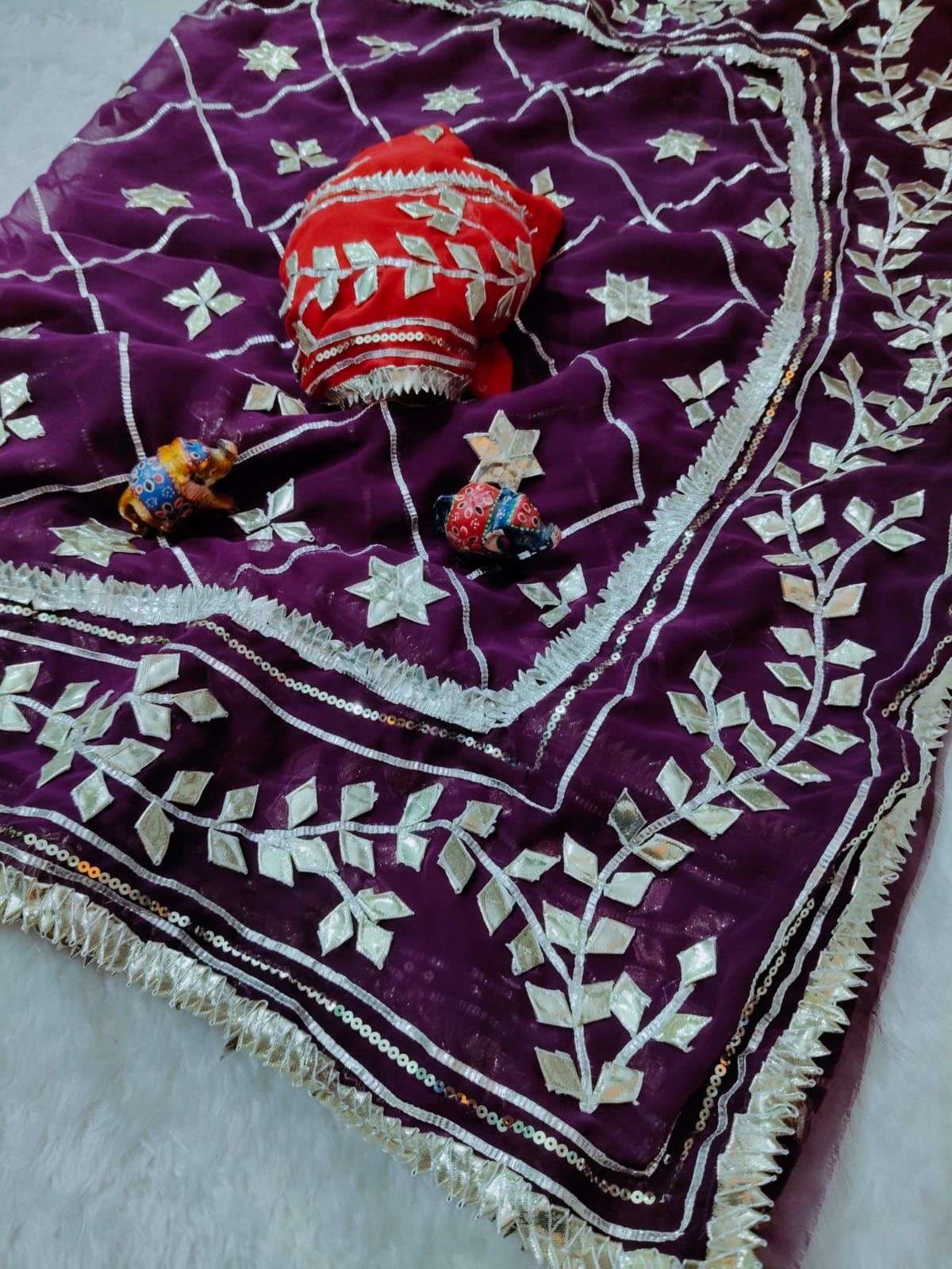 Royal Crimson Silver Kachi Gotta Georgette Saree