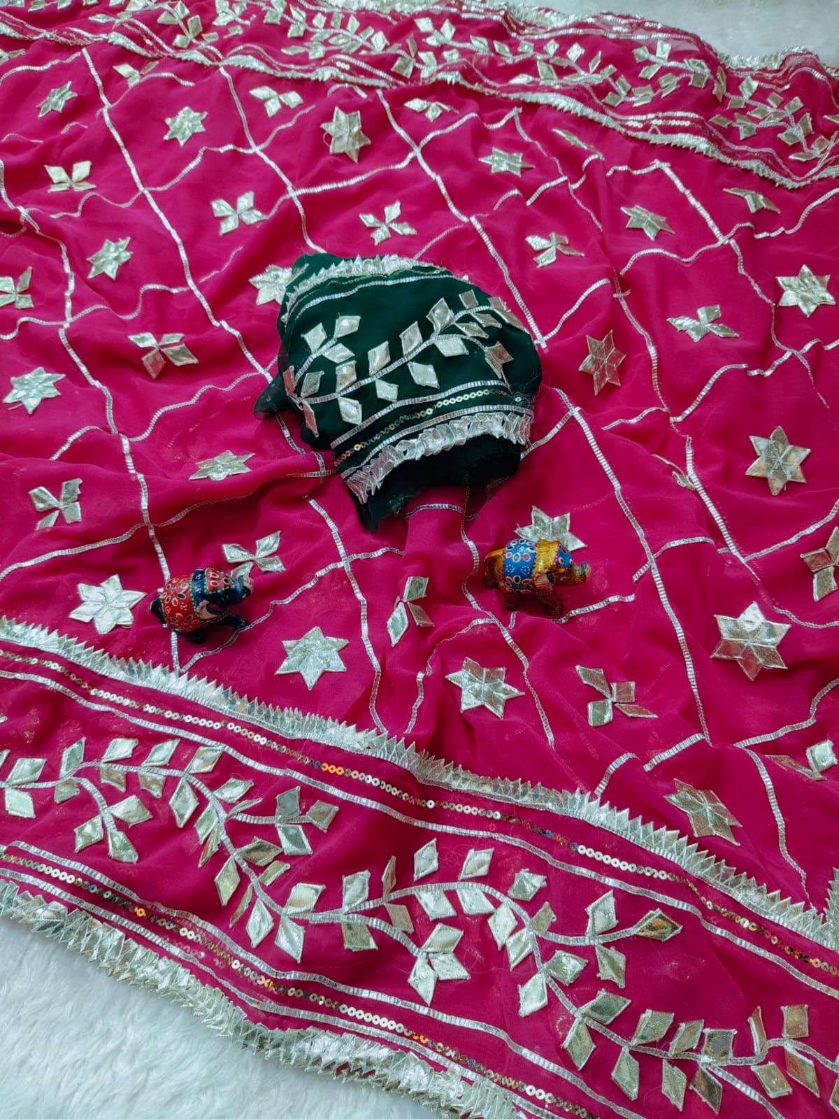Royal Crimson Silver Kachi Gotta Georgette Saree