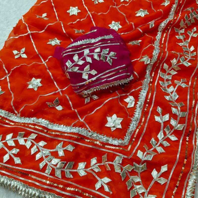 Royal Crimson Silver Kachi Gotta Georgette Saree