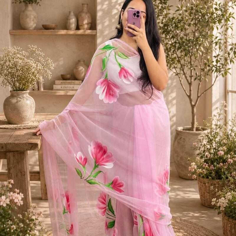 Elegant Hand Painted Georgette Saree