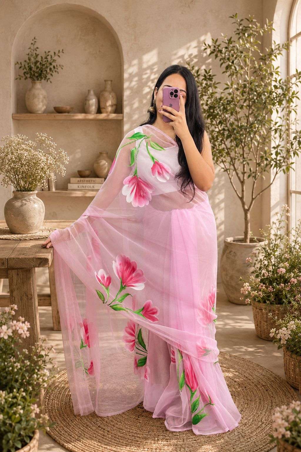 Elegant Hand Painted Georgette Saree