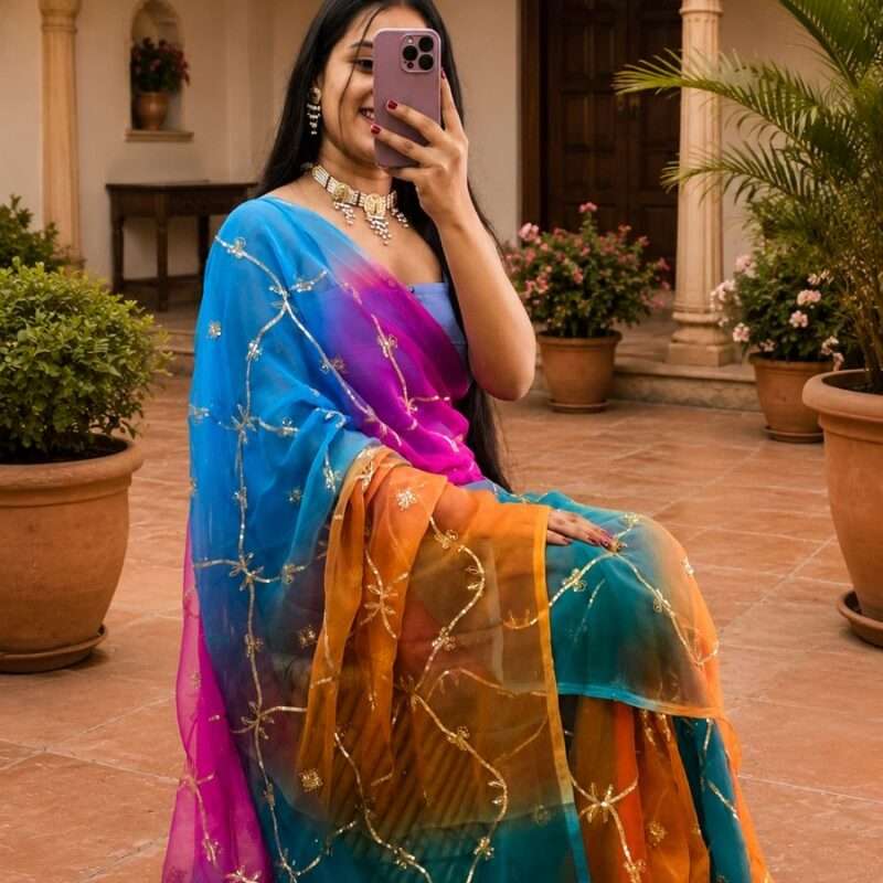 Royal Multi-Shade Ari-Tari Jaal Georgette Saree