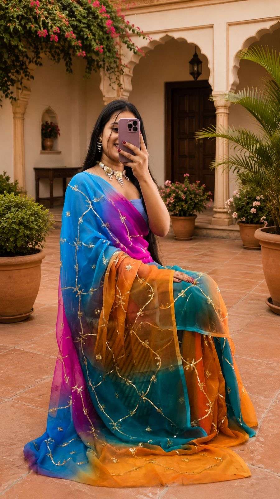 Royal Multi-Shade Ari-Tari Jaal Georgette Saree