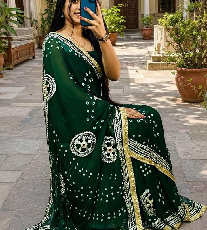 Bandni Kachi Gotta Diamond Chiffon Saree