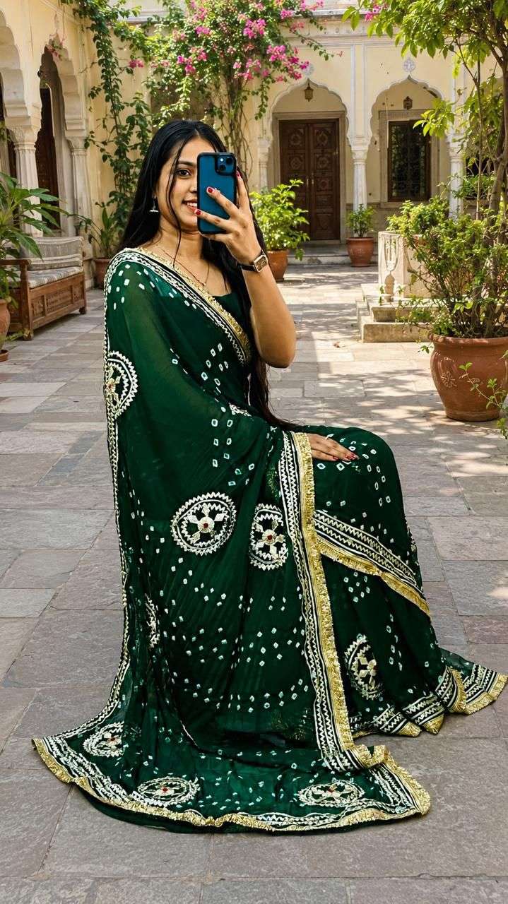 Bandni Kachi Gotta Diamond Chiffon Saree