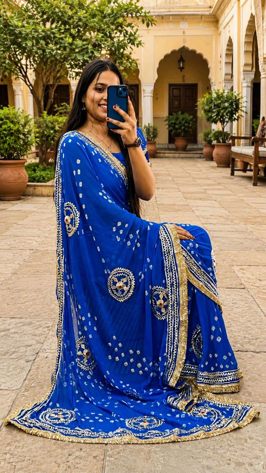 Bandni Kachi Gotta Diamond Chiffon Saree