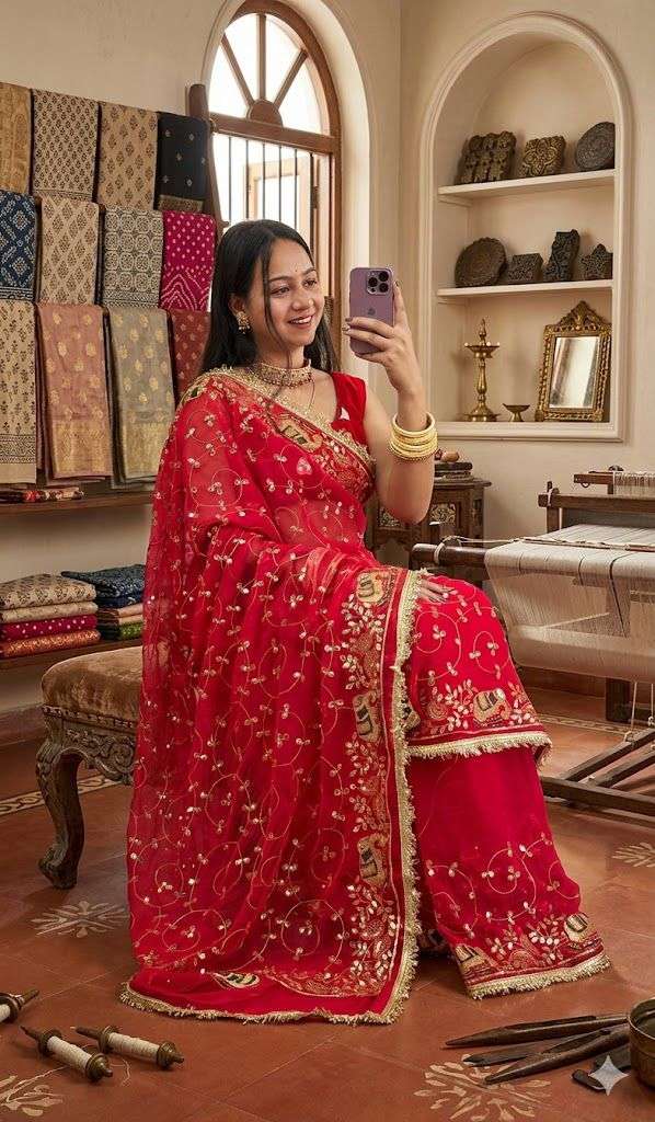 Hathi Jaal Vintage Aari Taari Georgette Saree