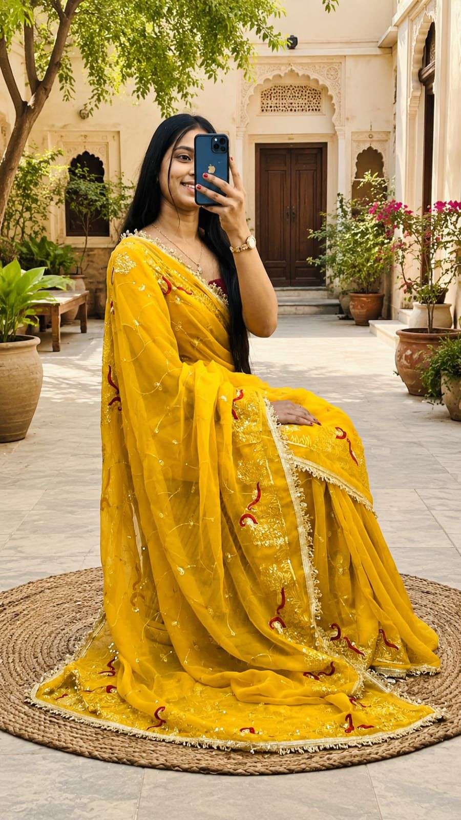 Elegant Georgette Jaal Aari Taari Work Saree Set