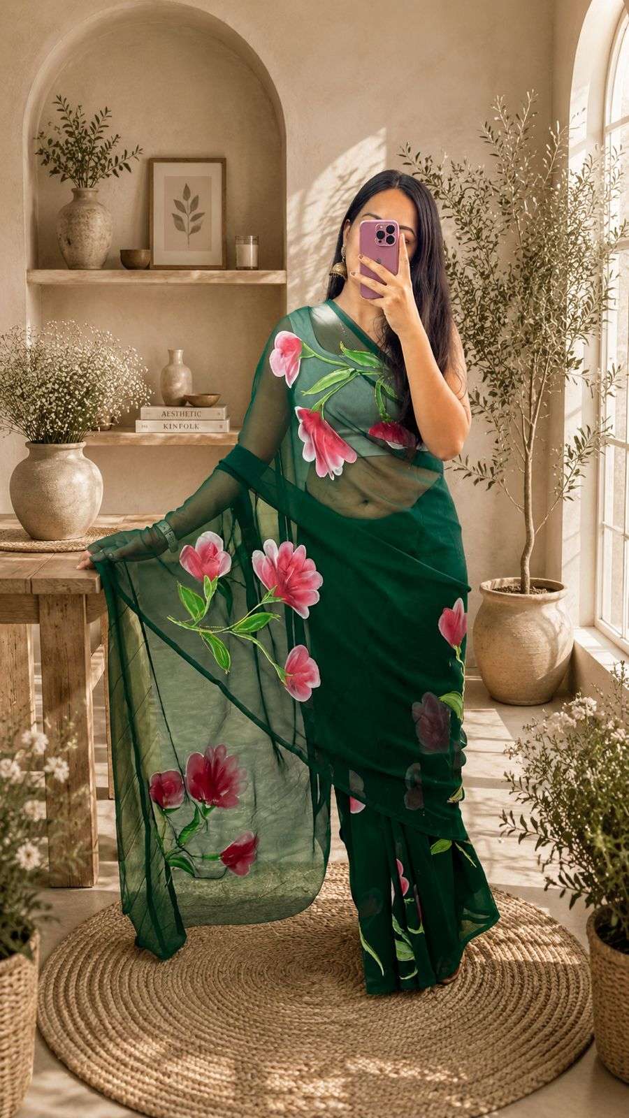 Elegant Hand Painted Georgette Saree