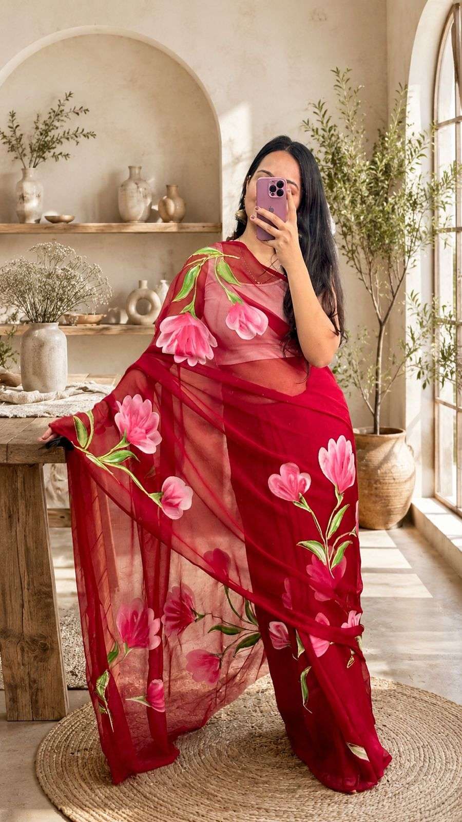 Elegant Hand Painted Georgette Saree