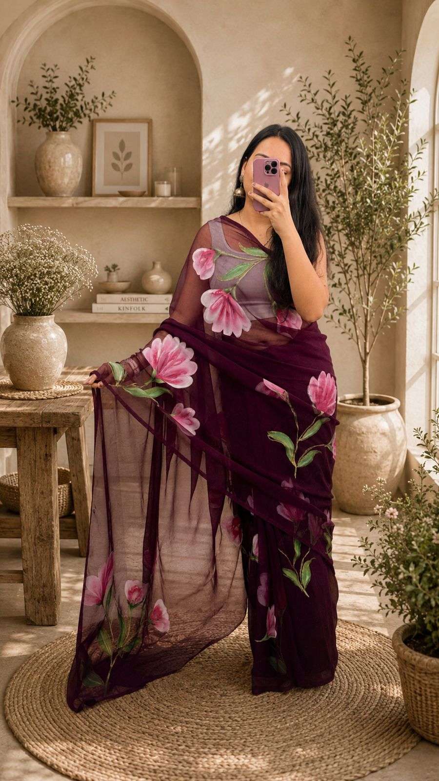 Elegant Hand Painted Georgette Saree