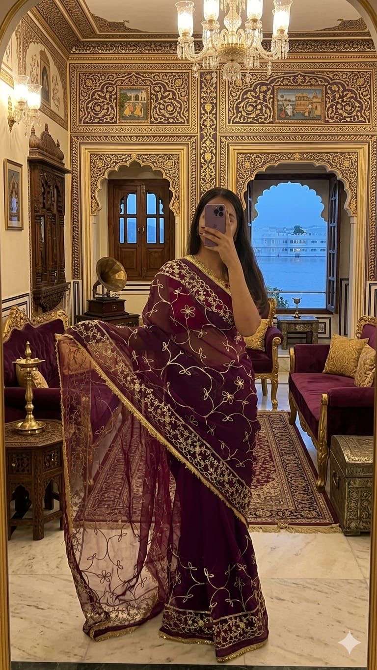 Designer Georgette Kor Border Gotta Work Saree
