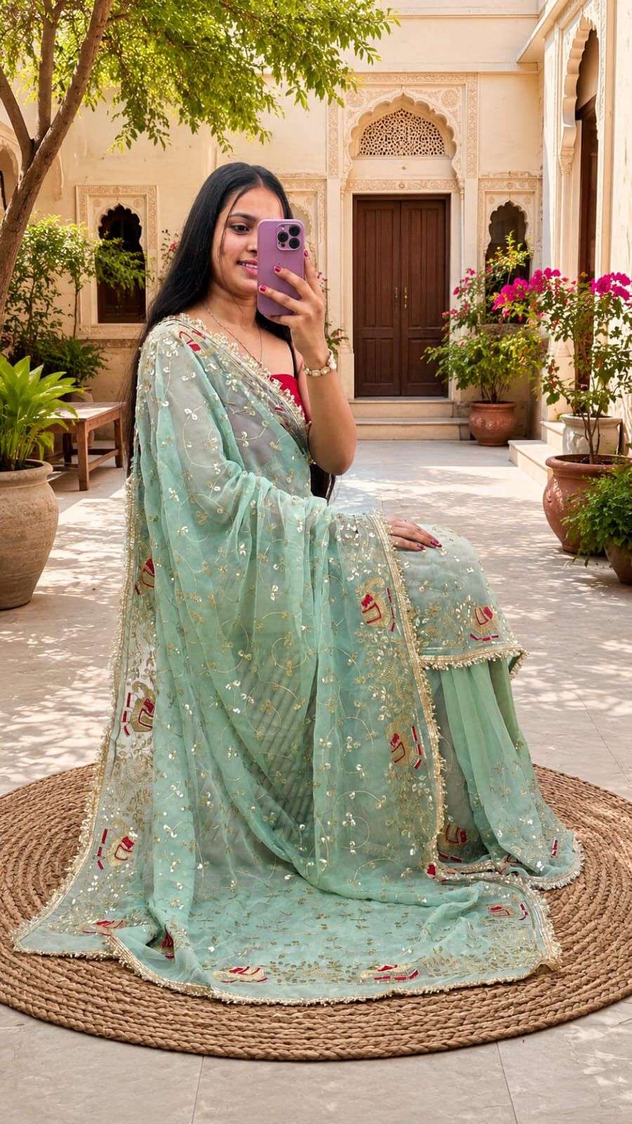 Hathi Jaal Vintage Aari Taari Georgette Saree