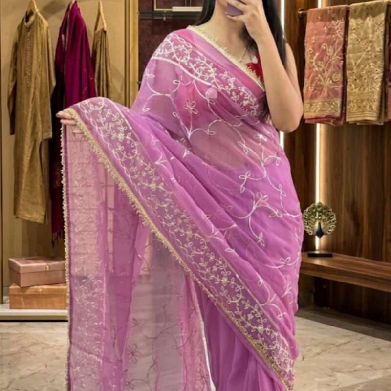 Designer Georgette Kor Border Gotta Work Saree