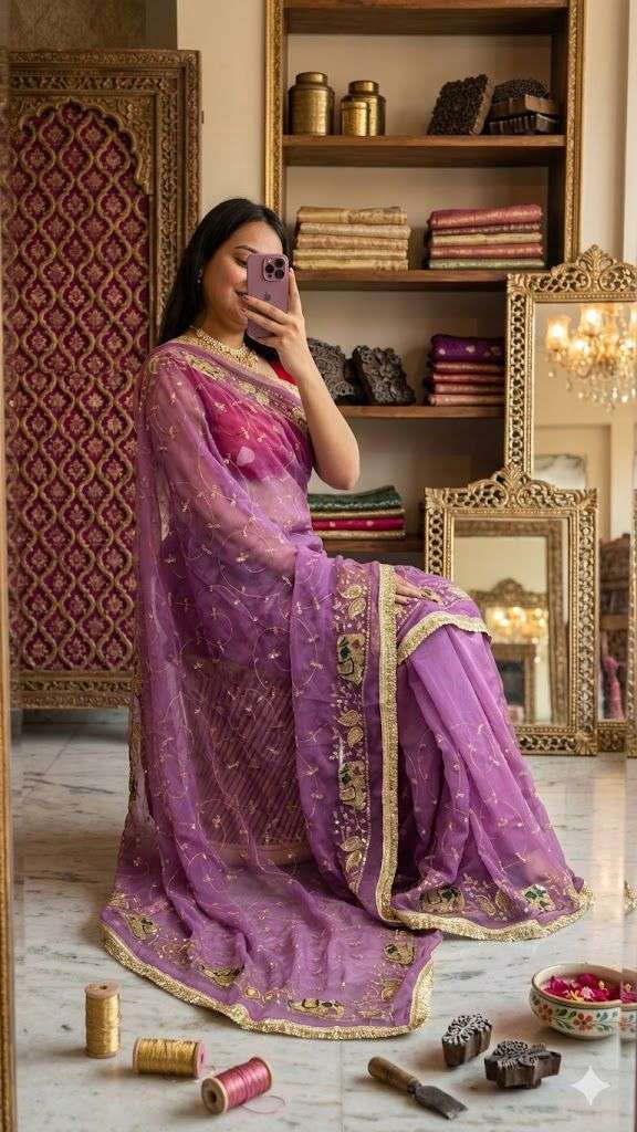 Hathi Jaal Vintage Aari Taari Georgette Saree