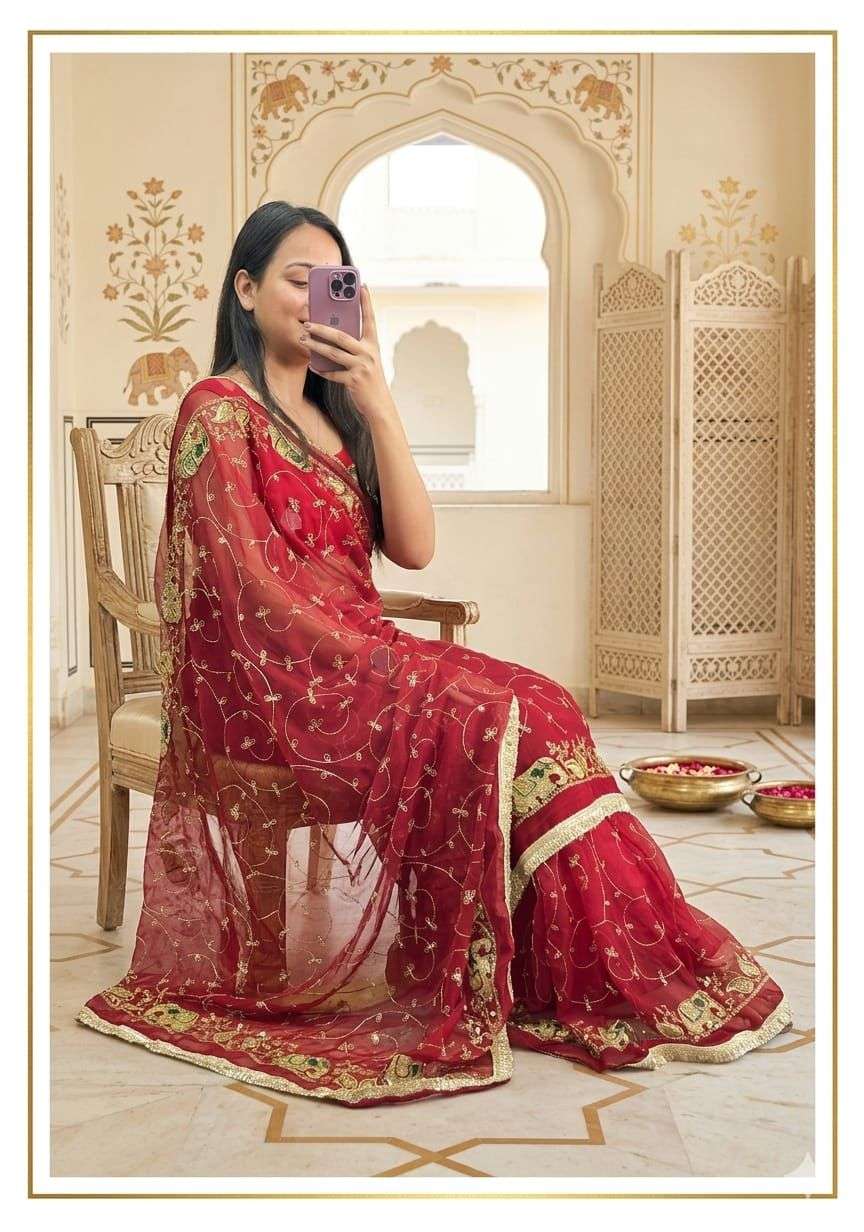 Hathi Jaal Vintage Aari Taari Georgette Saree