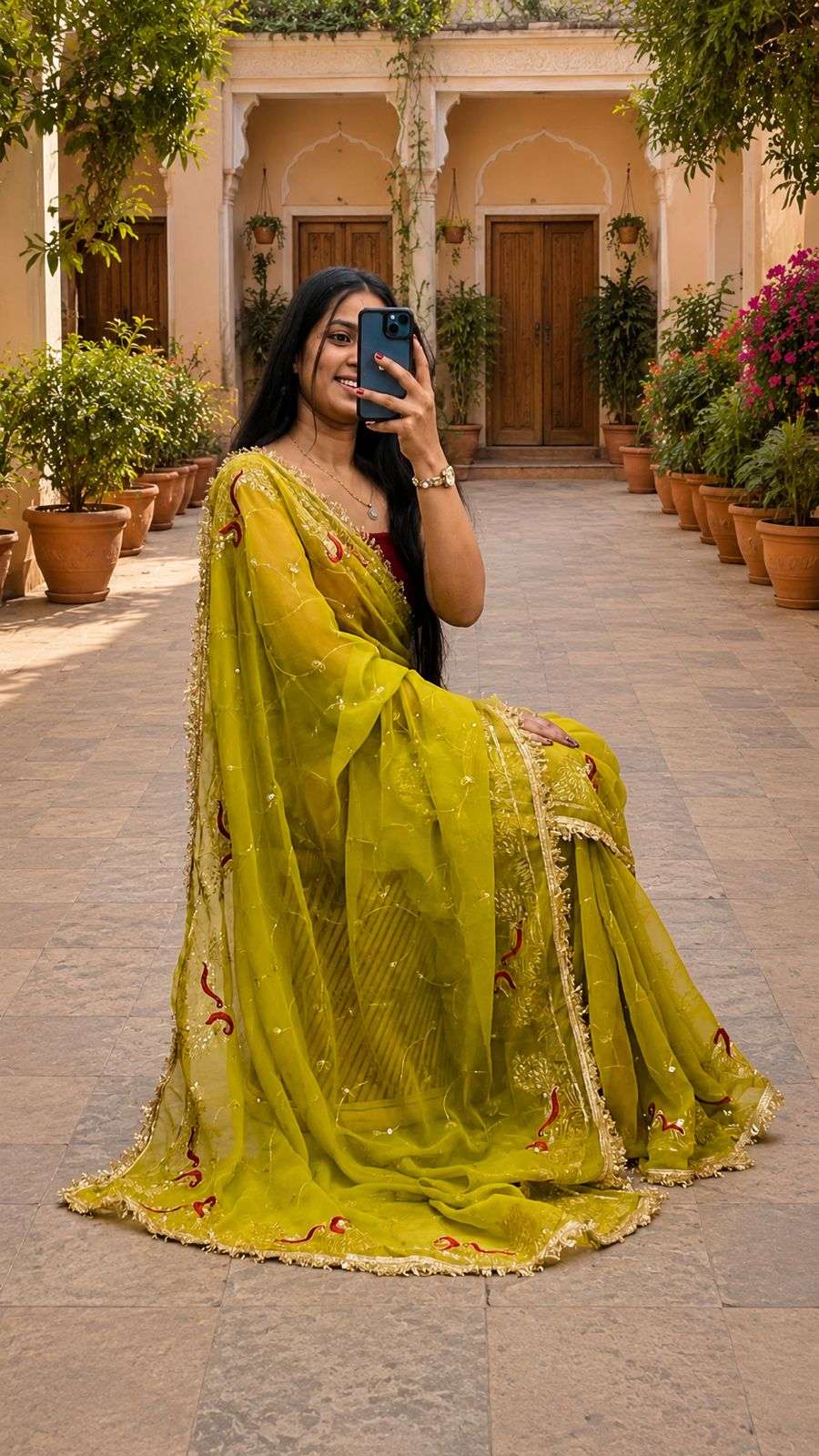 Elegant Georgette Jaal Aari Taari Work Saree Set