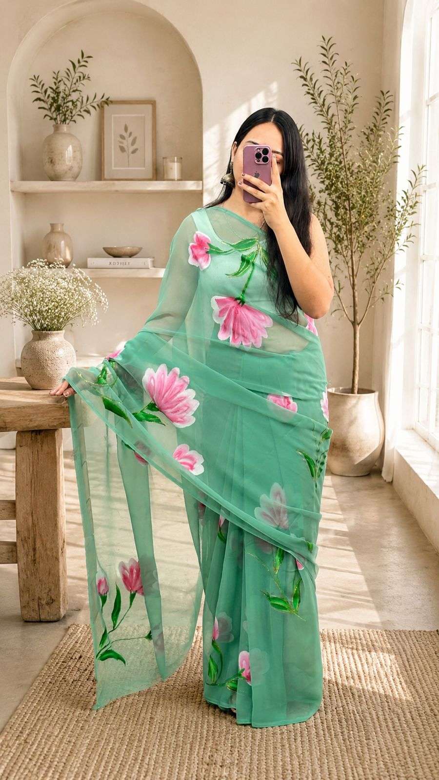 Elegant Hand Painted Georgette Saree