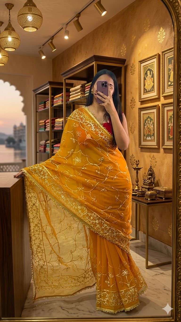 Designer Georgette Kor Border Gotta Work Saree