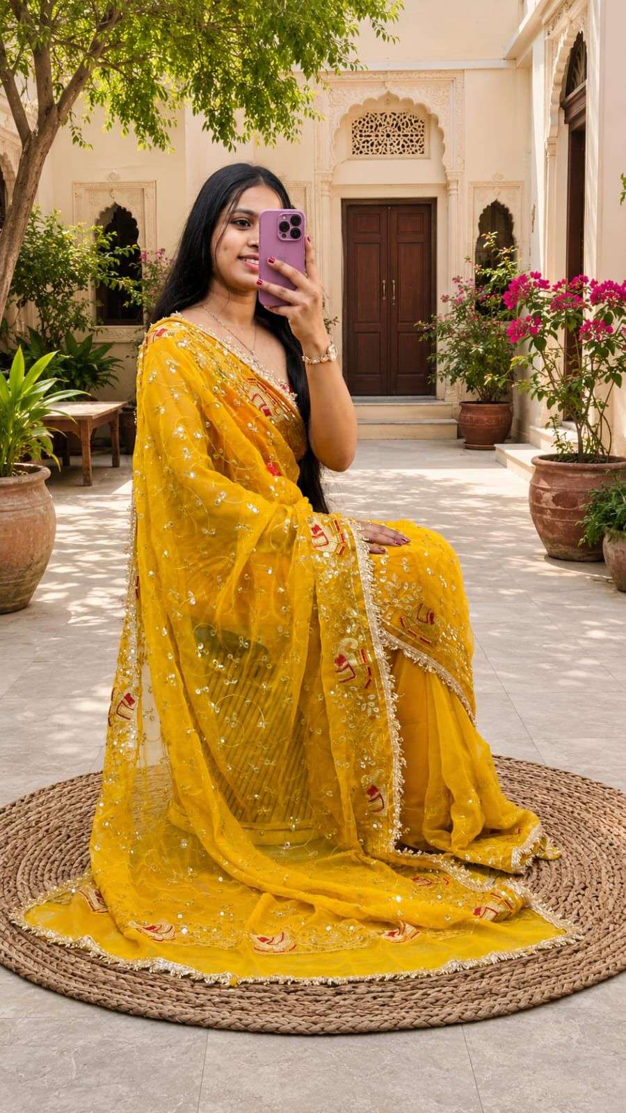 Hathi Jaal Vintage Aari Taari Georgette Saree