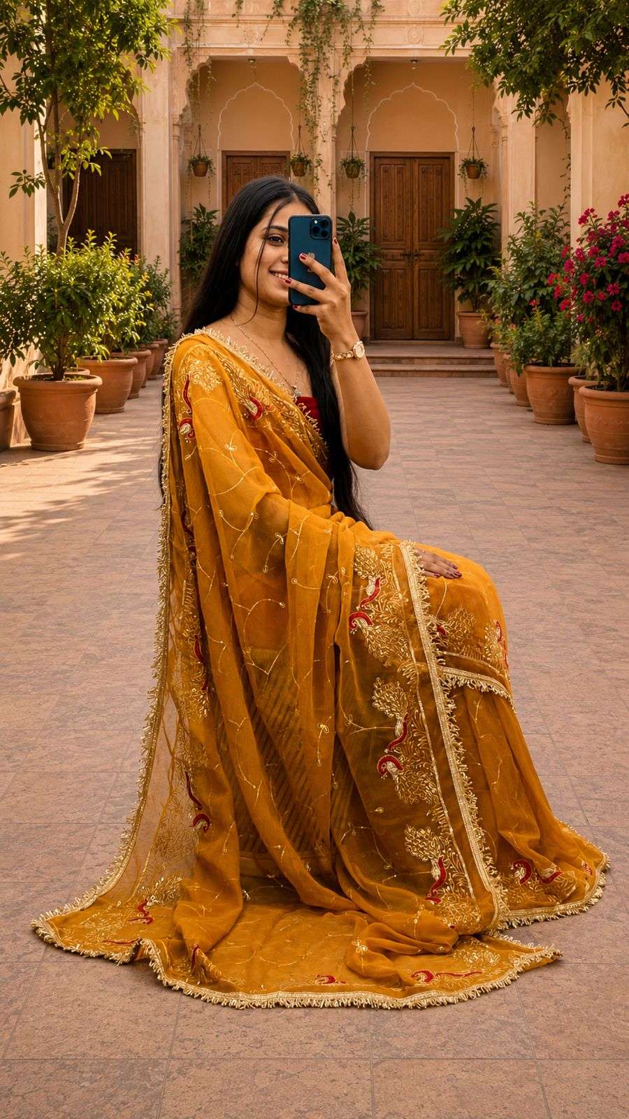 Elegant Georgette Jaal Aari Taari Work Saree Set