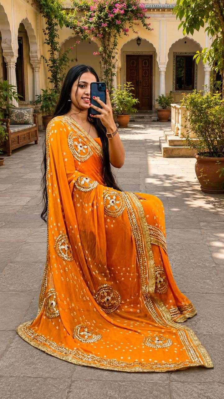 Bandni Kachi Gotta Diamond Chiffon Saree