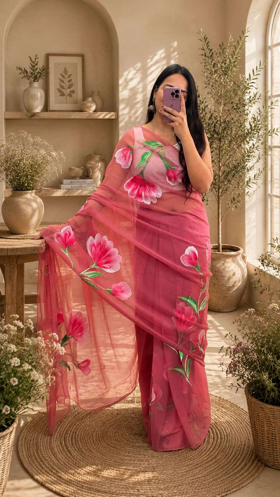 Elegant Hand Painted Georgette Saree