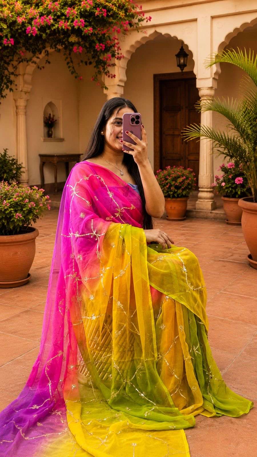 Royal Multi-Shade Ari-Tari Jaal Georgette Saree