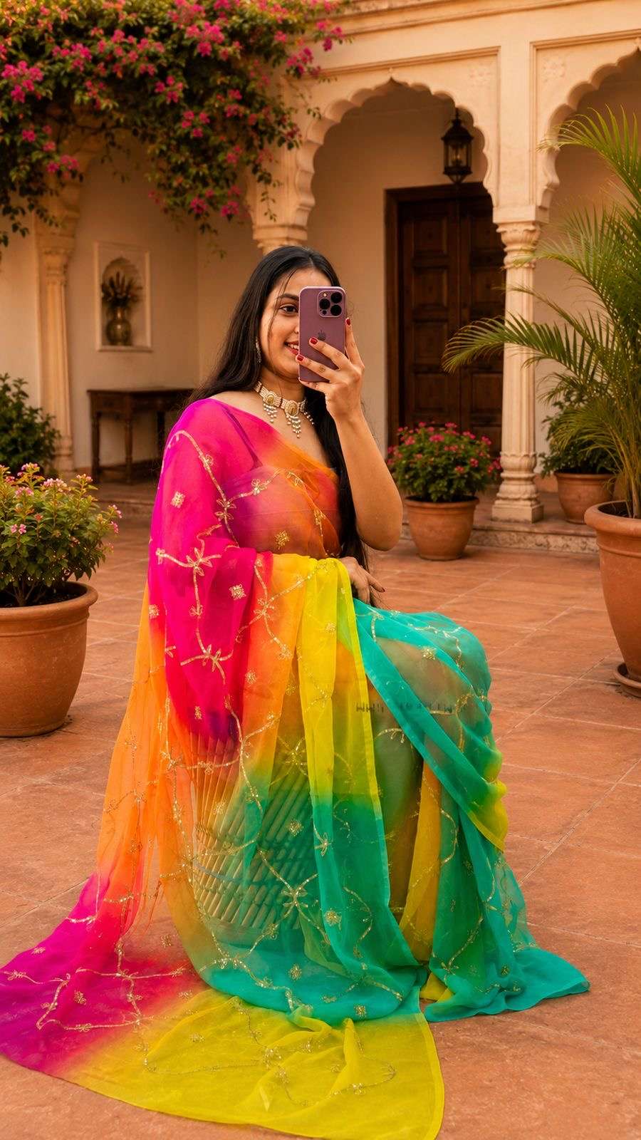 Royal Multi-Shade Ari-Tari Jaal Georgette Saree