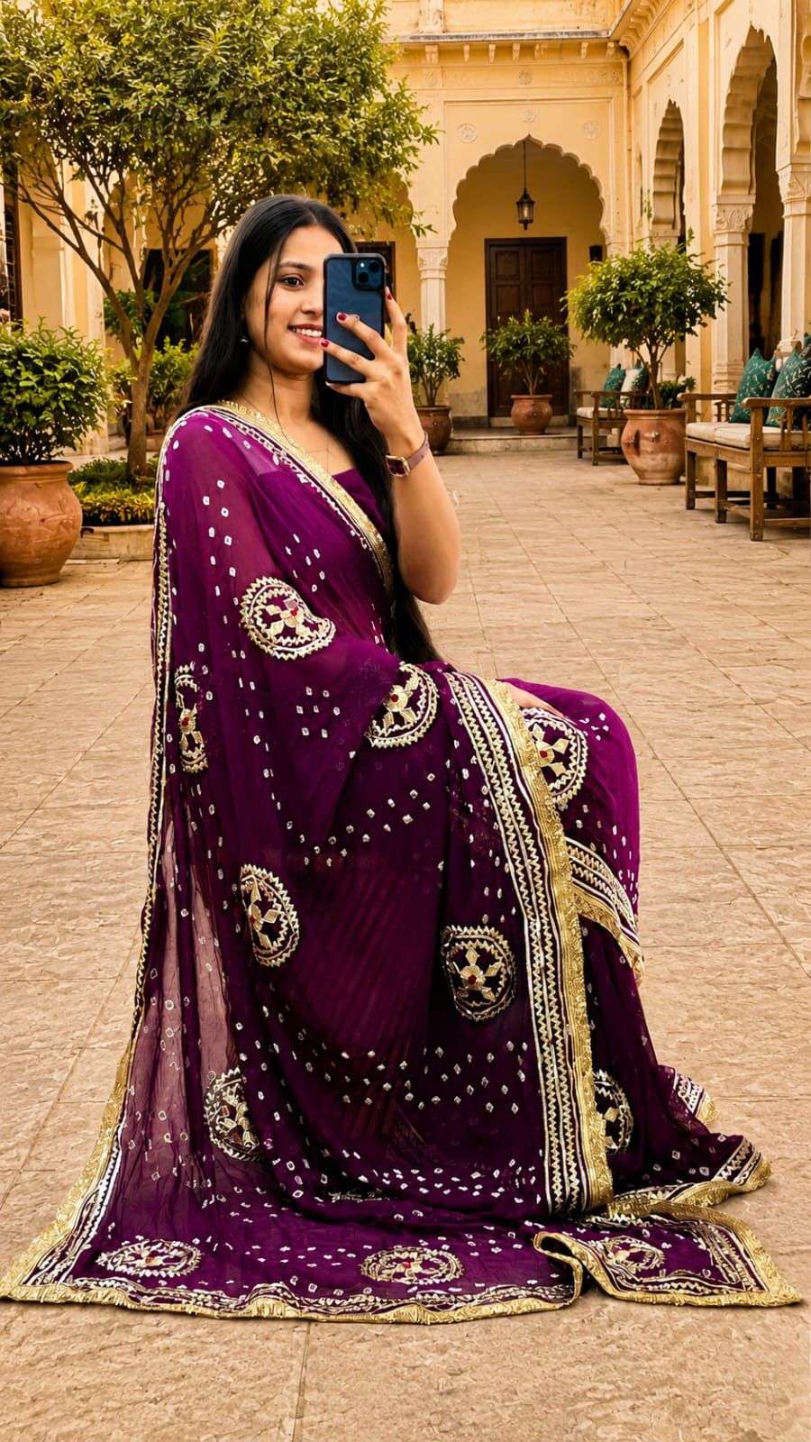 Bandni Kachi Gotta Diamond Chiffon Saree