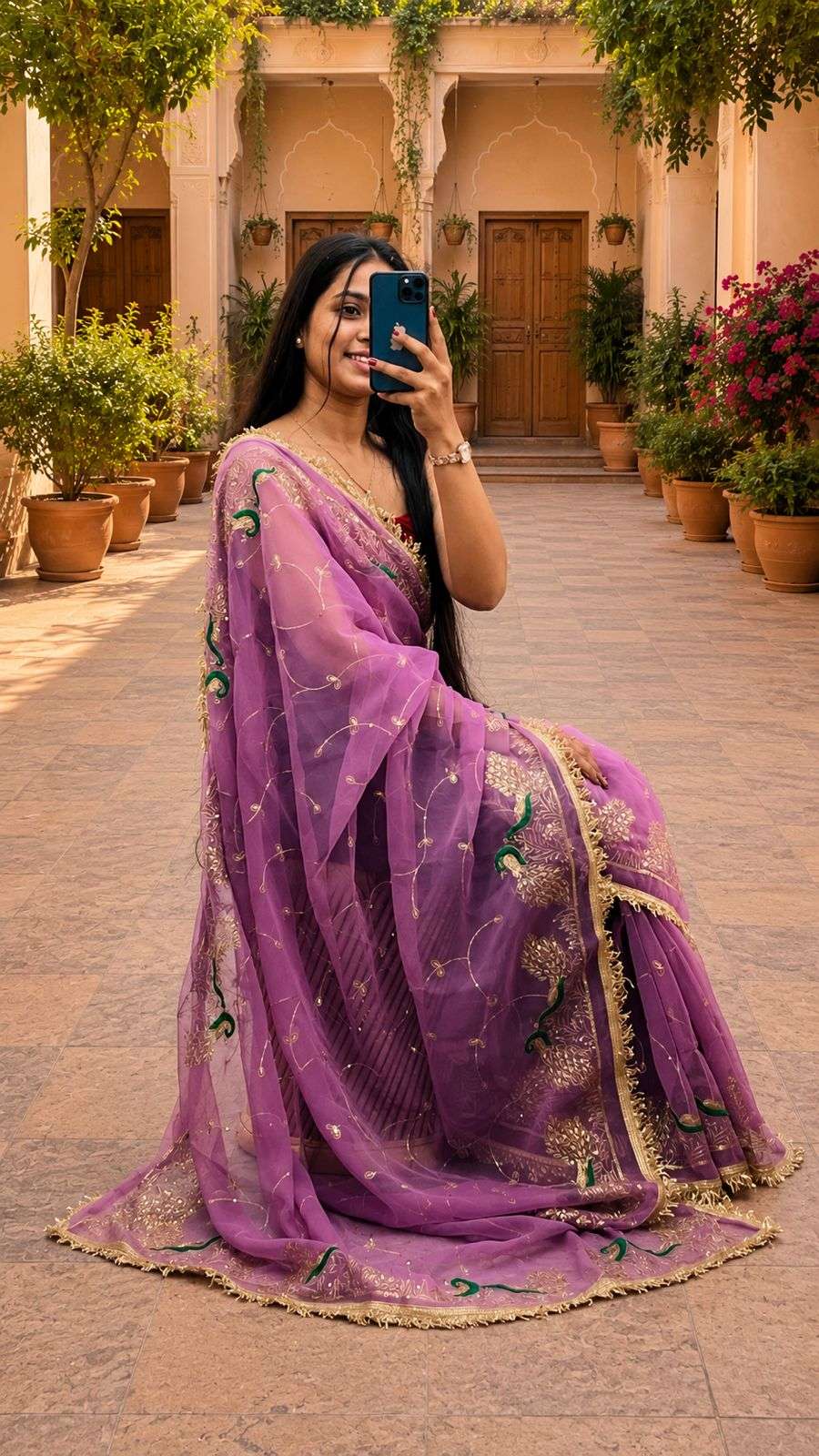 Elegant Georgette Jaal Aari Taari Work Saree Set