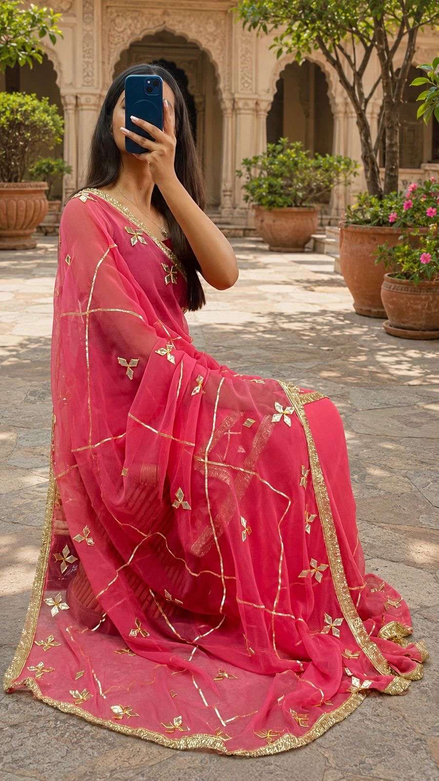Royal Kachi Gotta Georgette Designer Saree with Satin Blouse