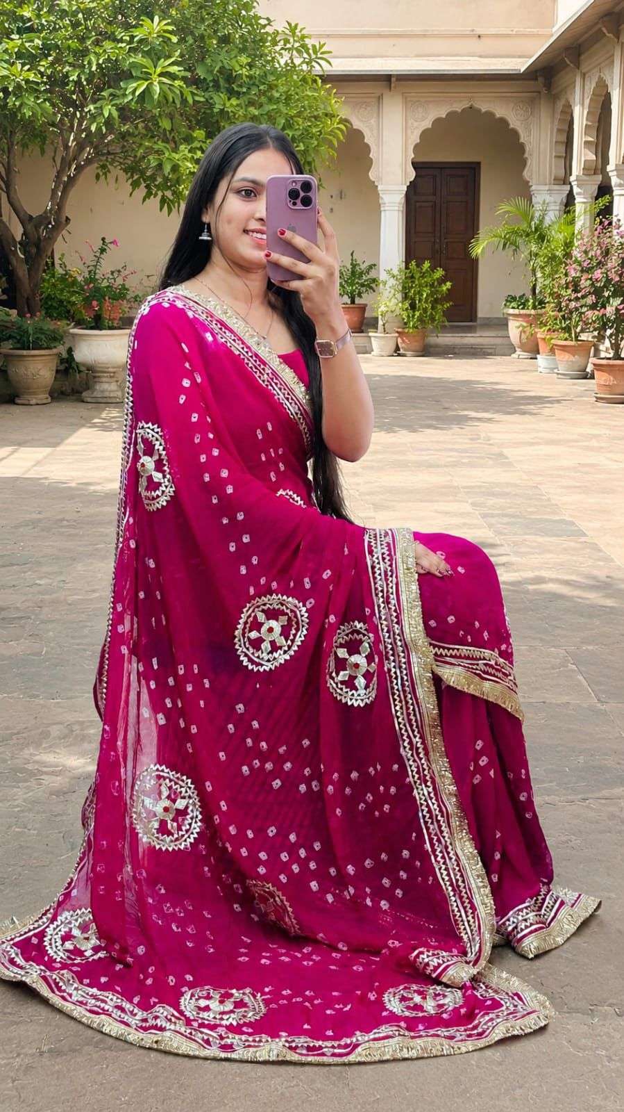Bandni Kachi Gotta Diamond Chiffon Saree