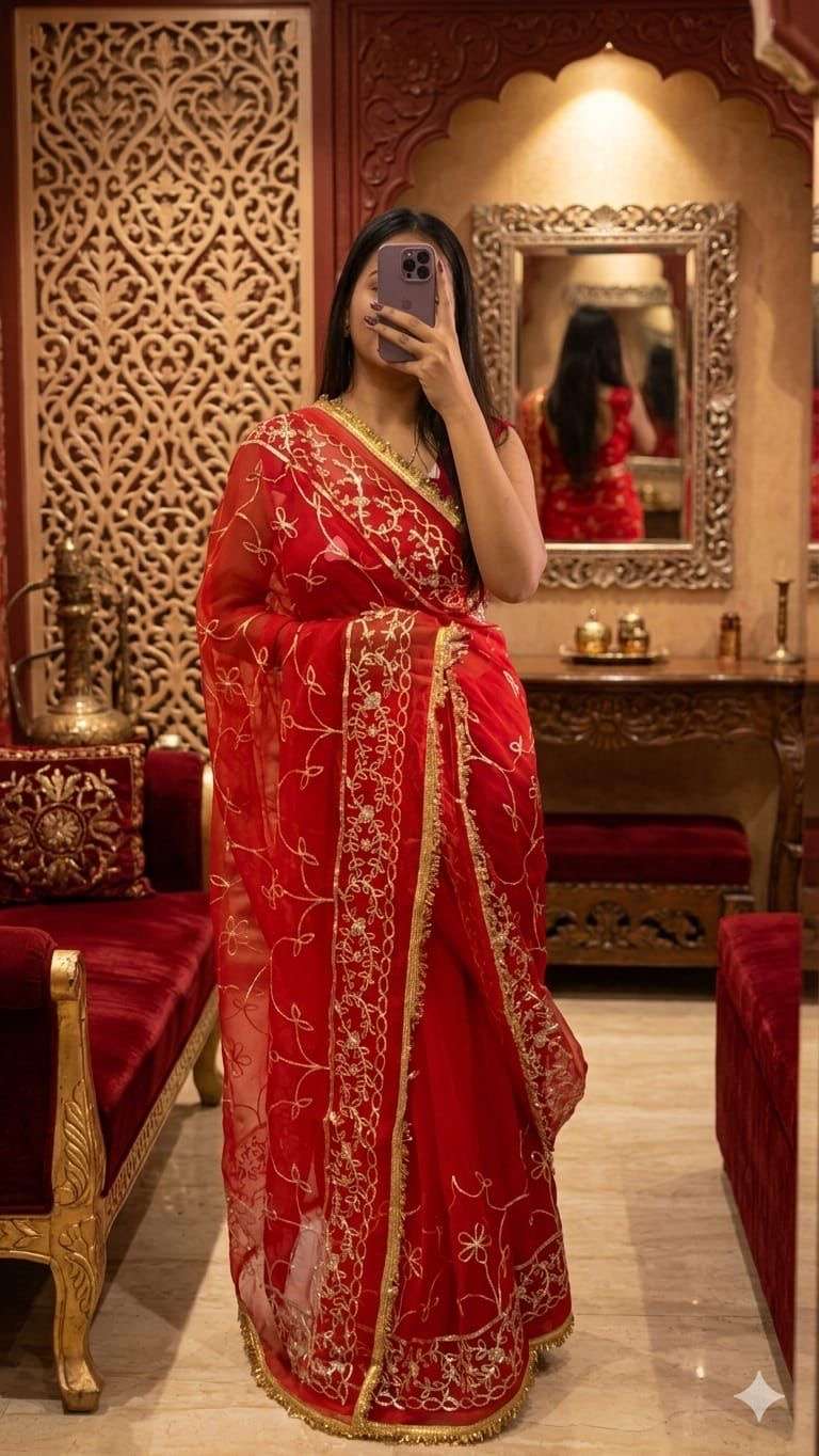 Designer Georgette Kor Border Gotta Work Saree