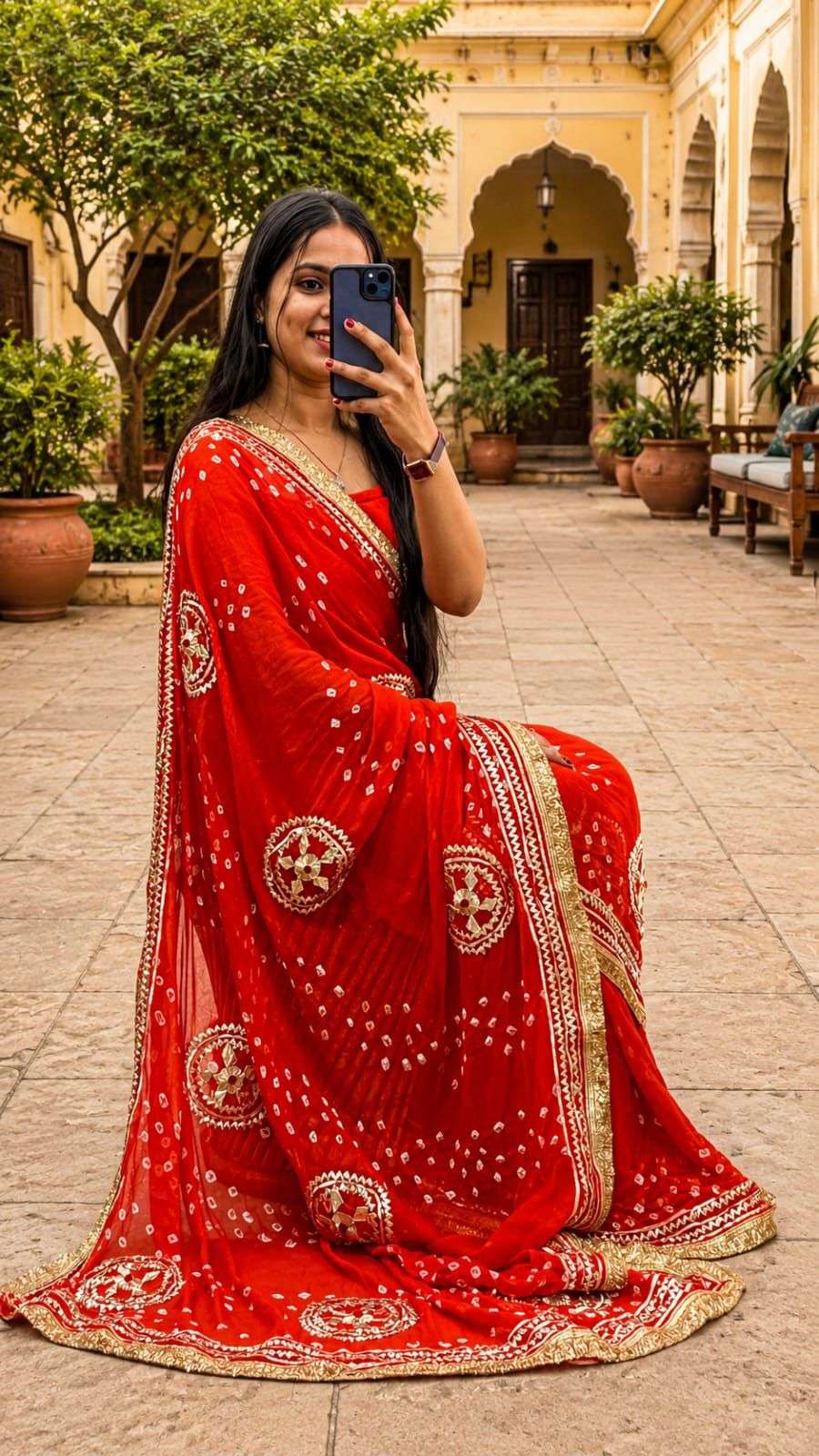 Bandni Kachi Gotta Diamond Chiffon Saree