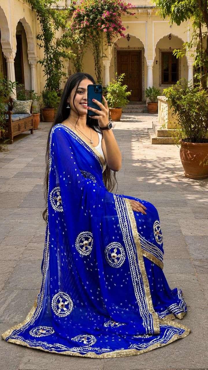 Bandni Kachi Gotta Diamond Chiffon Saree