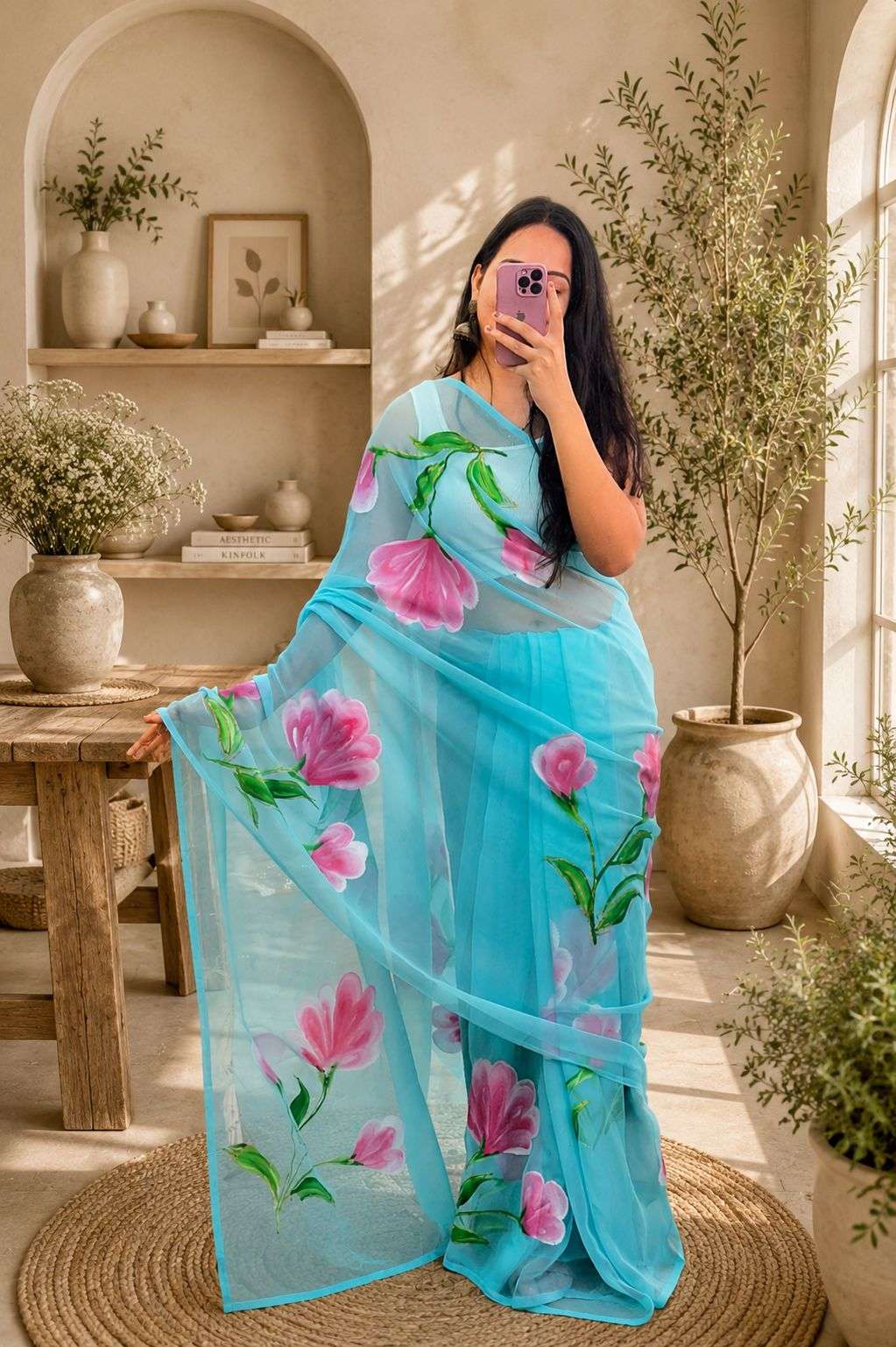 Elegant Hand Painted Georgette Saree