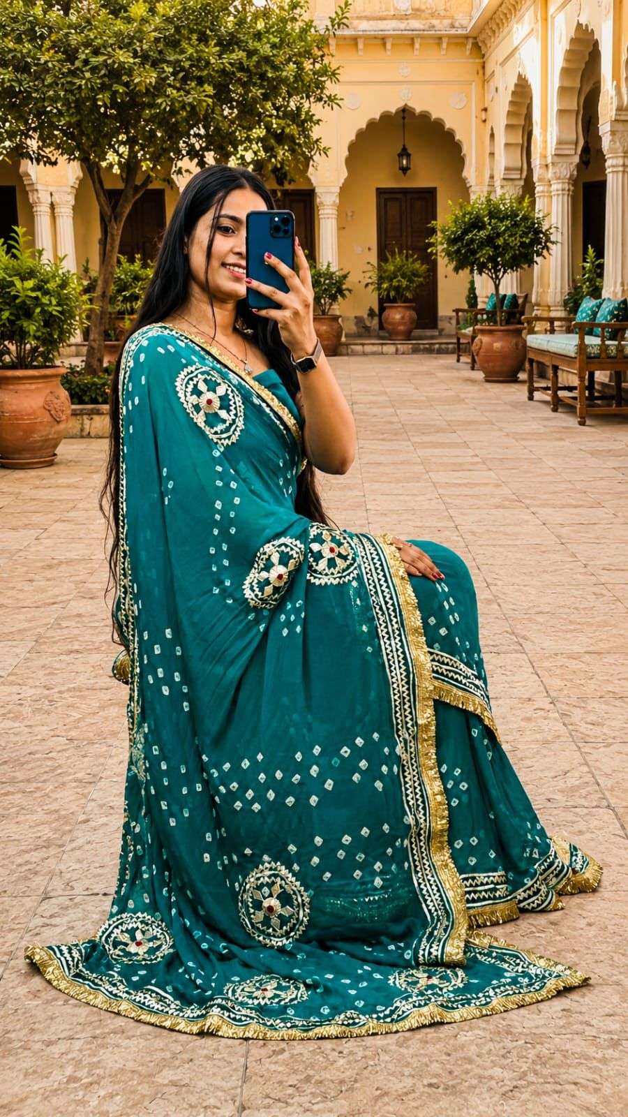 Bandni Kachi Gotta Diamond Chiffon Saree