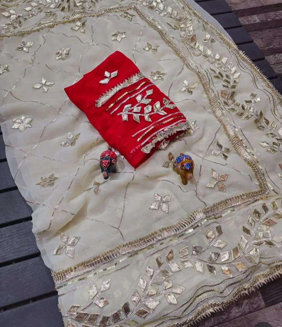 Royal Crimson Silver Kachi Gotta Georgette Saree