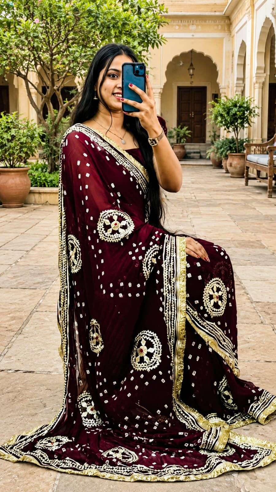 Bandni Kachi Gotta Diamond Chiffon Saree