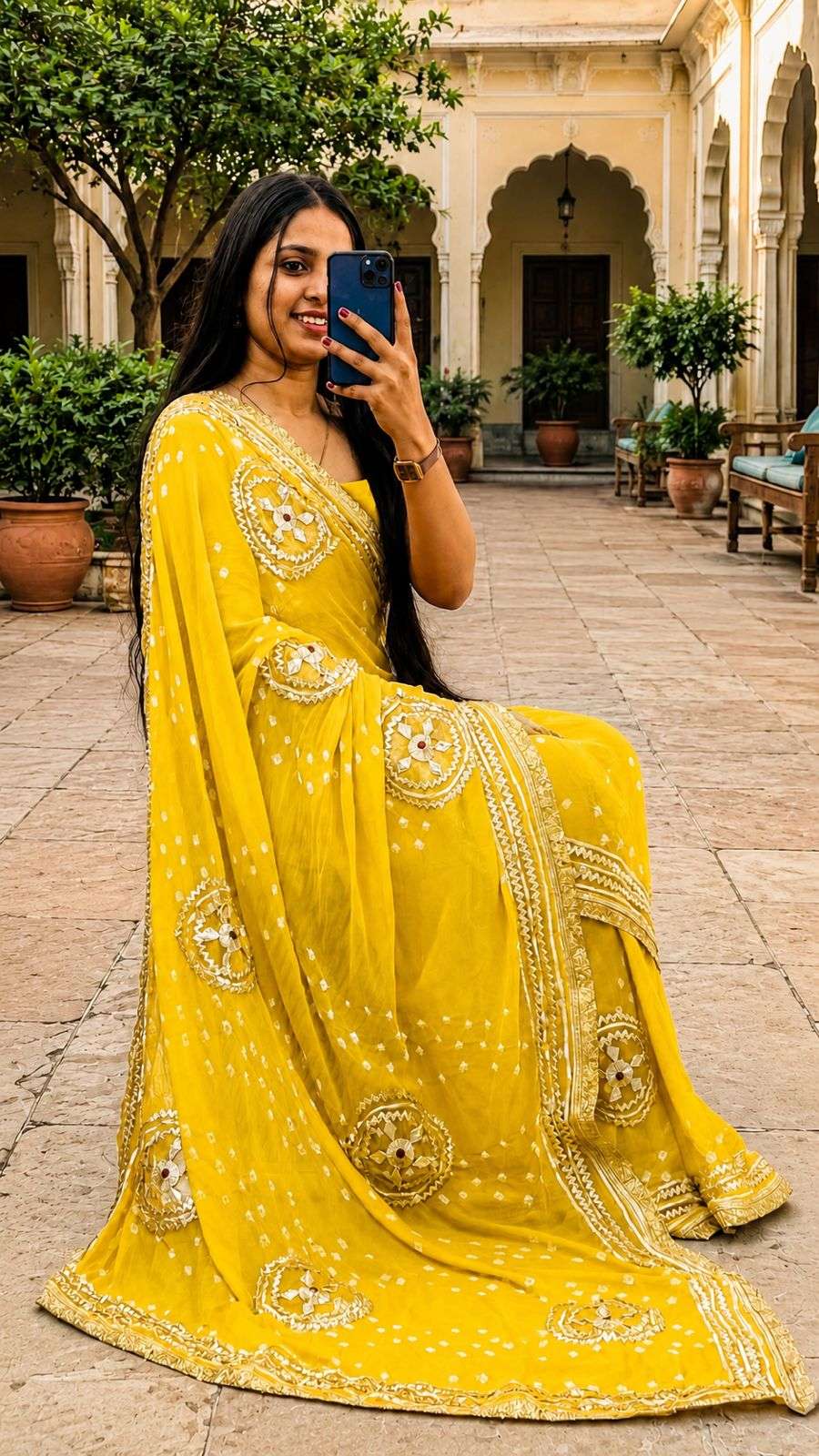 Bandni Kachi Gotta Diamond Chiffon Saree