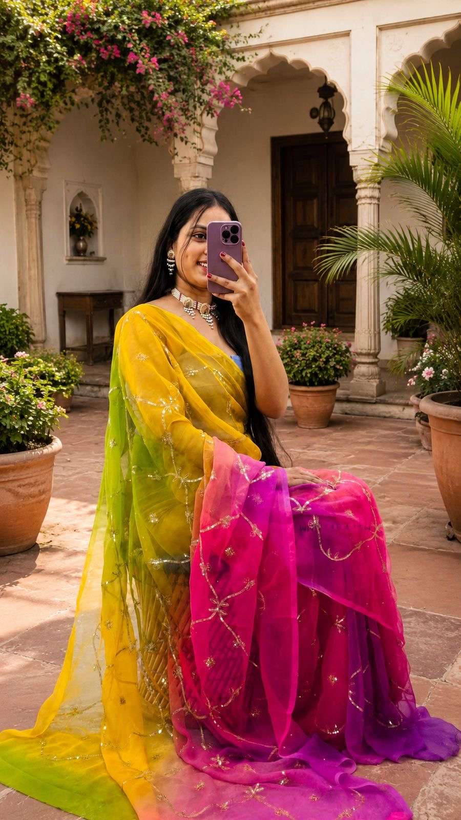 Royal Multi-Shade Ari-Tari Jaal Georgette Saree