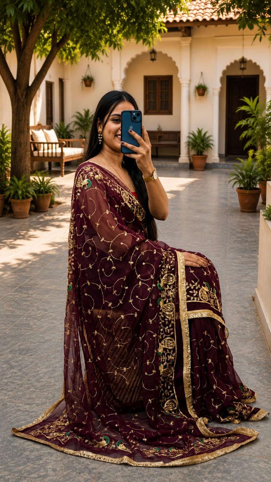 Morpankhi Vintage Jaal Aari Taari Georgette Saree