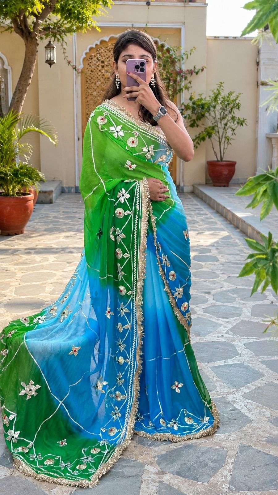 Multicolour Silver Gotta Saree