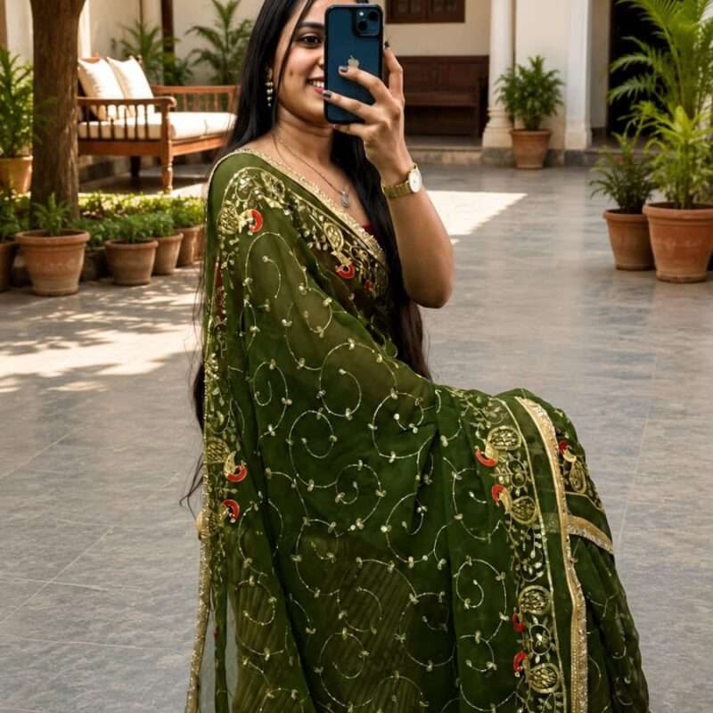 Morpankhi Vintage Jaal Aari Taari Georgette Saree