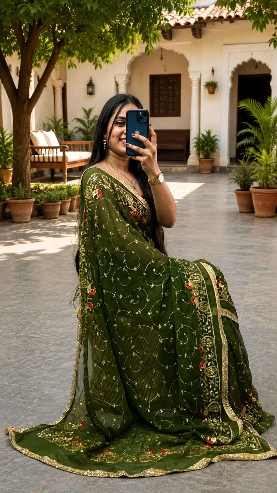 Morpankhi Vintage Jaal Aari Taari Georgette Saree