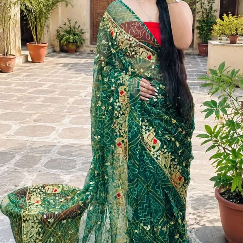 Bandni Hathi Jaal Ari-Taari Georgette Saree