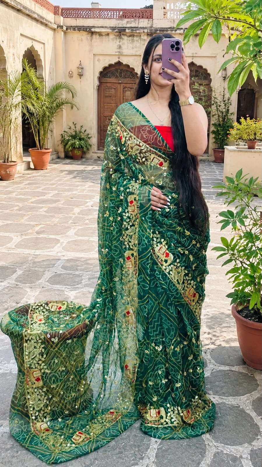 Bandni Hathi Jaal Ari-Taari Georgette Saree