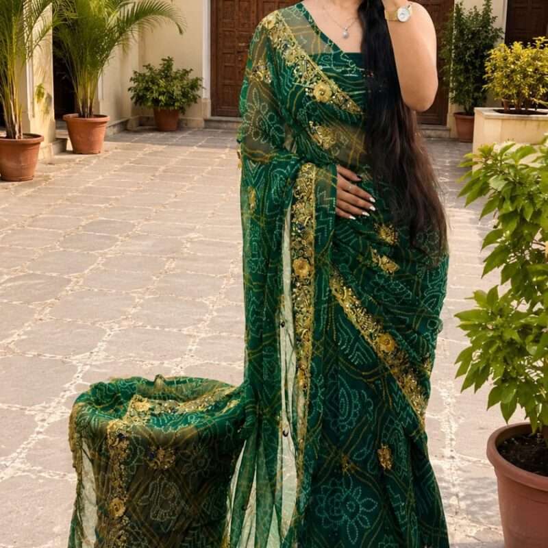Mor Bandhani Aari-Tari Georgette Saree